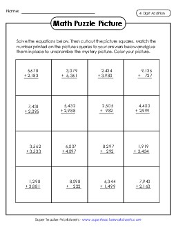 Cut-and-Glue Addition Puzzle: Rocket Worksheet