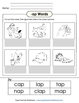 Cut and Glue (-ap) Word Families Worksheet