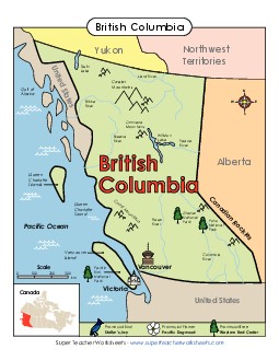 British Columbia Map (Full Colour) Canada Worksheet