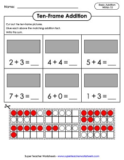 Ten-Frame Addition (Cut and Glue) Ten Frames Worksheet