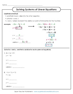 Solving Systems of Linear Equations (Basic) Worksheet