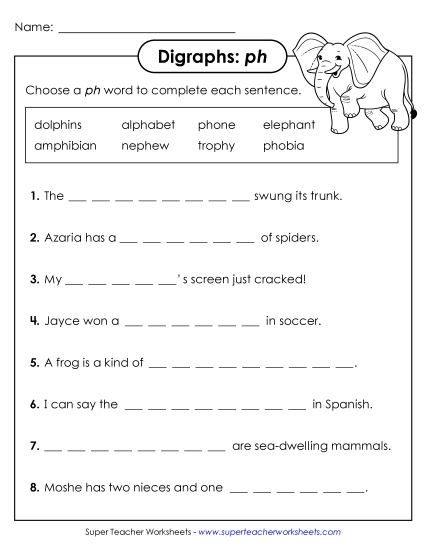 New Complete the Sentences (PH Words) Worksheet
