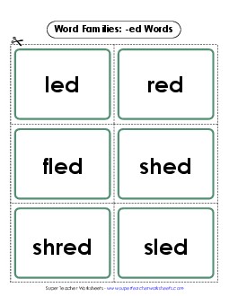 Flashcards (-ed) Word Families Worksheet