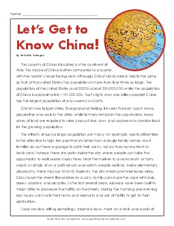 Let\'s Get to Know China! 5th Grade Reading Comprehension Worksheet