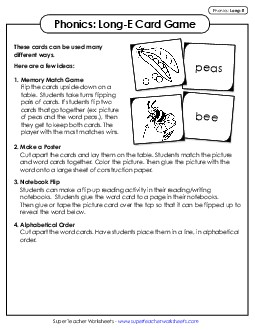 Picture-Word Match Game (Long E Words) Phonics Long Short E Worksheet