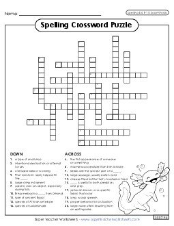 Crossword (F-15) Spelling F Worksheet