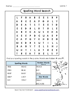 Word Search (B-7) Spelling B Worksheet