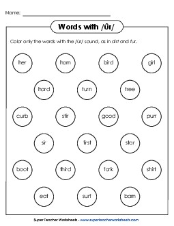 Dabber Circles: /ûr/ Phonics R Controlled Vowels Worksheet