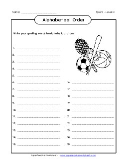 ABC Order: Write List Spelling D Worksheet