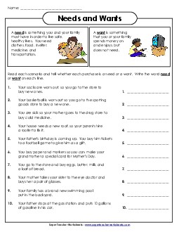 Needs & Wants 2nd Grade Social Studies Worksheet