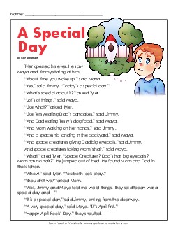 A Special Day (Fiction) 3rd Grade Reading Comprehension Worksheet