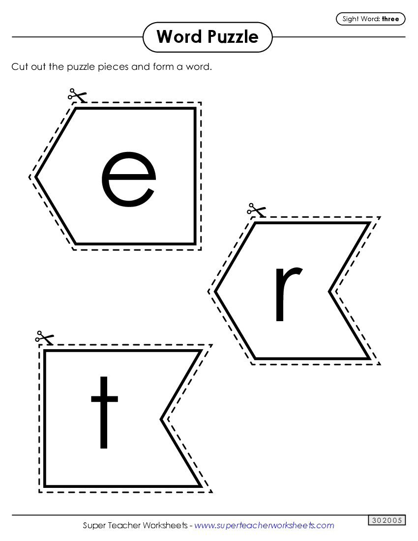 Word Puzzle: Three Sight Words Individual Worksheet