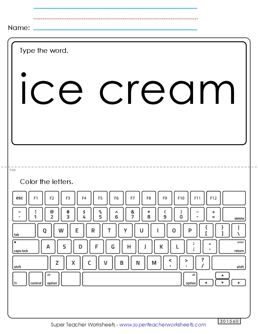 Type the Word: Ice Cream Sight Words Individual Worksheet