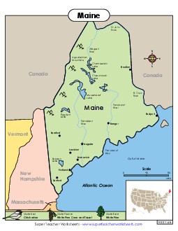 Map of Maine State Maps Worksheet