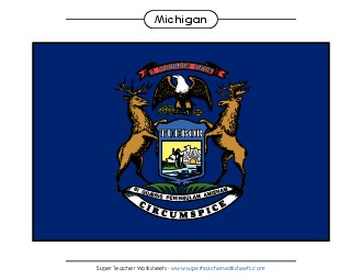 Michigan State Flag (Full-Color Version) States Individual Worksheet