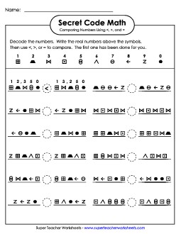 Secret Code Math: Comparing 5-Digit Numbers Comparing Numbers Worksheet