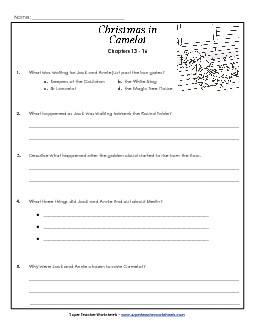 Questions for Chapters 13-16 Book Christmas In Camelot Worksheet