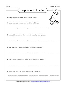 Alphabetical Order (E-20) Free Spelling E Worksheet