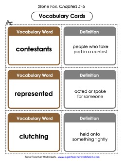 Vocabulary Cards for Chapters 5-6 Books Worksheet