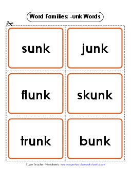 Flashcards (-unk) Word Families Worksheet