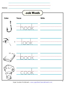 Trace and Write (-ook) Word Families Worksheet