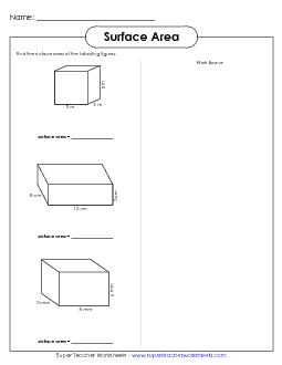 Surface Area 2 (Basic) Worksheet