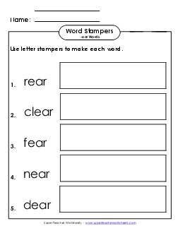 Letter Stampers Activity (-ear Words)  Word Families Worksheet