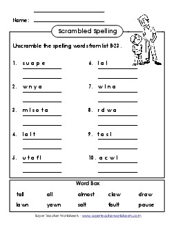 Word Unscramble (B-23) Spelling B Worksheet