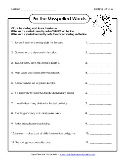 Find the Mistakes (D-22) Spelling D Worksheet