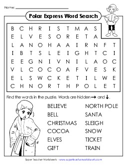 Word Search: Polar Express Picture Book Polar Express Worksheet