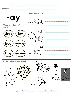 Worksheet 2 (-ay Words) Word Families Worksheet