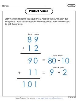 Partial Sums Anchor Chart (2-Digit) Addition Worksheet