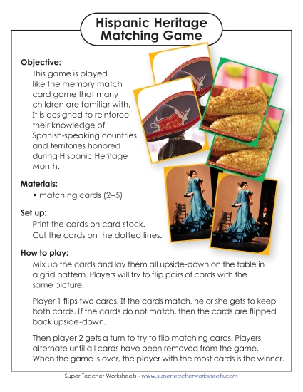 New Hispanic Heritage Card Matching Game Worksheet New Hispanic Heritage Card Matching Game Worksheet