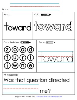 Worksheet 1: Toward Free Sight Words Individual Worksheet