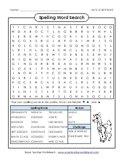 Word Search (D-Christmas)  Spelling D Worksheet