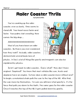 Roller Coaster Thrills 3rd Grade Reading Comprehension Worksheet