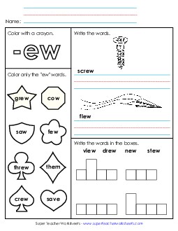 Worksheet 1 (-ew Words) Word Families Worksheet