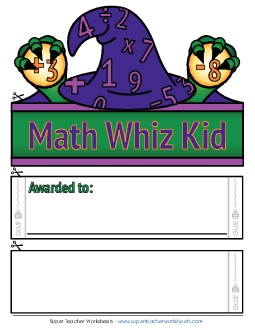 Math Whiz Kid (Color) Awards Worksheet