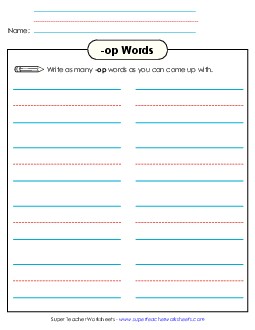 Brainstorm and Write (-op) Word Families Worksheet