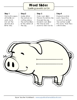 Word Slider (B-24) Spelling B Worksheet