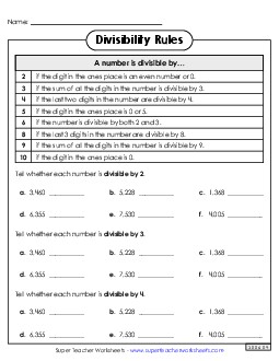 Mixed Review Worksheet 2 Divisibility Rules Worksheet