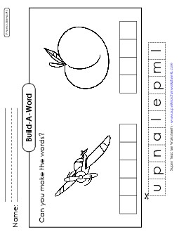 Build-a-Word #2: Plane and Plum Phonics Blends Worksheet