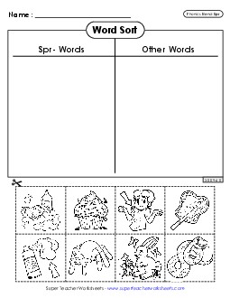 Word Sort (Spr- Words) Phonics Blends Worksheet