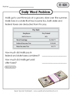 Daily Word Problems  E-131 through E-135 Worksheet