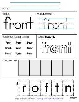 Worksheet 2: Front Sight Words Individual Worksheet