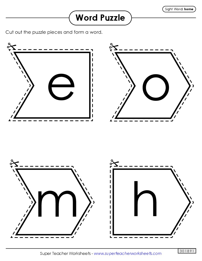 Word Puzzle: Home Sight Words Individual Worksheet