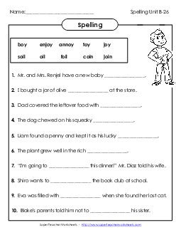 Sentence Completion (B-26) Spelling B Worksheet