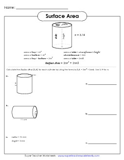 Surface Area of a Cylinder Free Worksheet