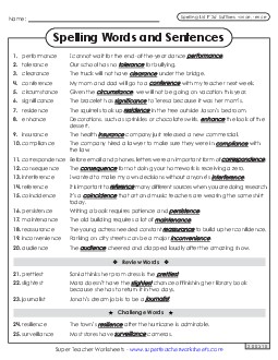 Spelling Sentences (F-26)  Spelling F Worksheet