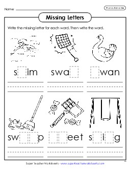 Missing Letters (Sw- Words) Phonics Blends Worksheet